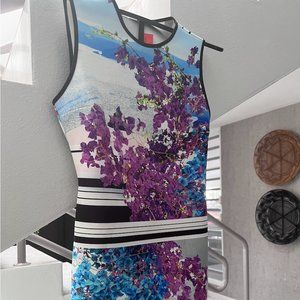 Midi style cocktail dress with Santorini greek print